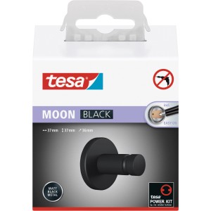 Wieszak na ręczniki Tesa Moon, matowy czarny, do montażu na ścianie bez wiercenia.