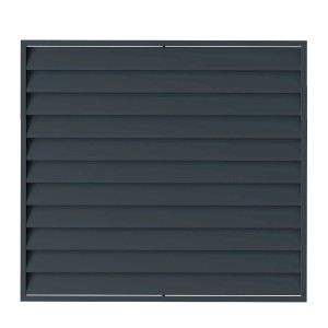 Antracytowy panel ogrodzeniowy metalowy t.b.t. z poziomymi lamelami.