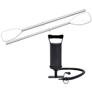 Dwa wiosła i pompka do pontonów i kajaków.