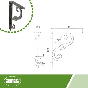 Agas Wspornik do półki 150 × 115 mm czarny ornament