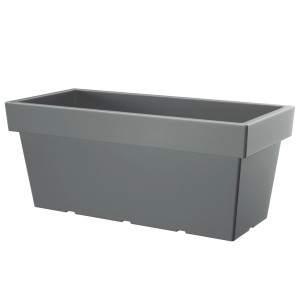 Szara skrzynka na kwiaty t.b.t. do ogrodu lub na balkon.