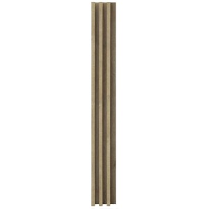 Panel ścienny t.b.t. w kolorze drewna z pionowymi rowkami.