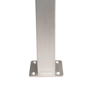 Metalowy słupek do balustrady, kolor srebrny, z płytą montażową.