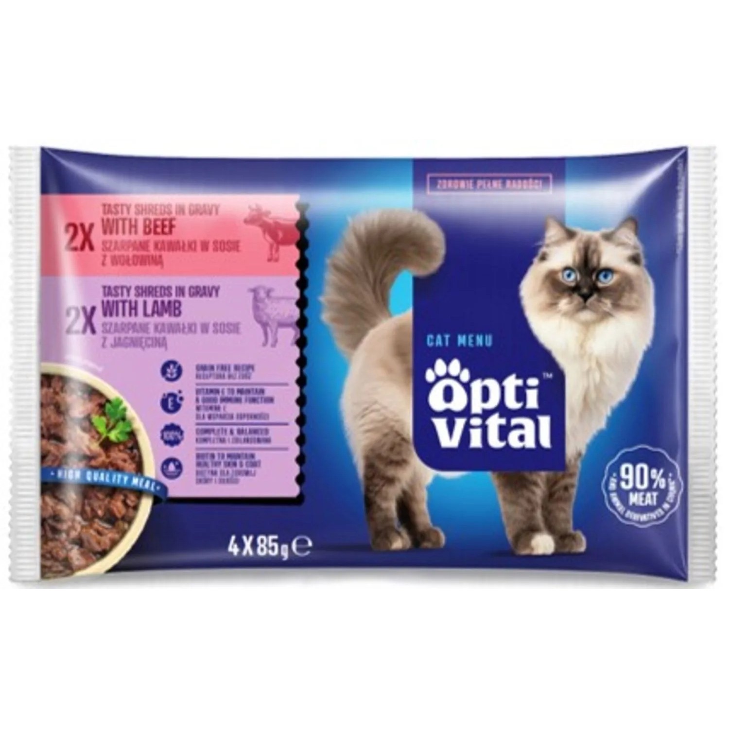 Optivital Mokra karma dla kotów, z jagnięciną i wołowiną 4x85 g