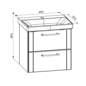 Szkic: Szafka pod umywalkę z dwiema szufladami, część zestawu mebli łazienkowych.