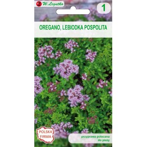 Opakowanie nasion oregano z kwitnącym oregano. Idealne do ogródków ziołowych.