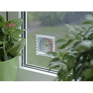 Termometr okienny akrylowy OBI do łatwego odczytu temperatury zewnętrznej.