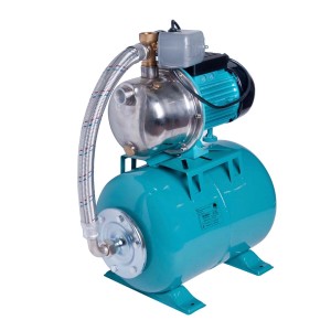 t.b.t. hydrofor domowy, niebieska pompa ze srebrnym zbiornikiem i wężem.