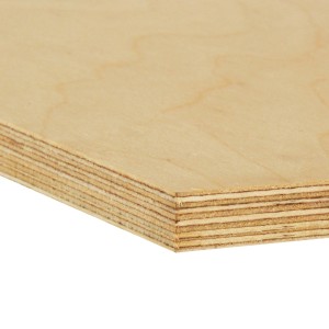 Zbliżenie jasnej płyty konstrukcyjnej t.b.t. wykonanej z drewna. Płyta meblowa.