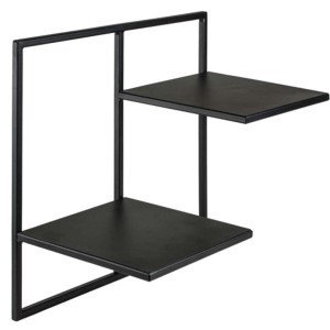 Czarny stojak na kwiaty t.b.t. z dwiema półkami.