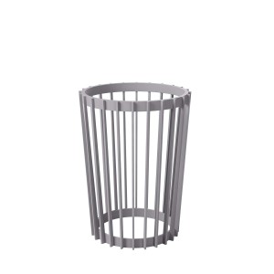 Szary stojak na kwiaty t.b.t. o nowoczesnym, otwartym designie do wnętrz.