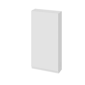 Biała szafka wysoka t.b.t. do zestawu mebli łazienkowych, widok z przodu.
