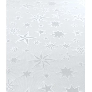 Haft Obrus świąteczny tkany GWIAZDKI 130x180 cm biały