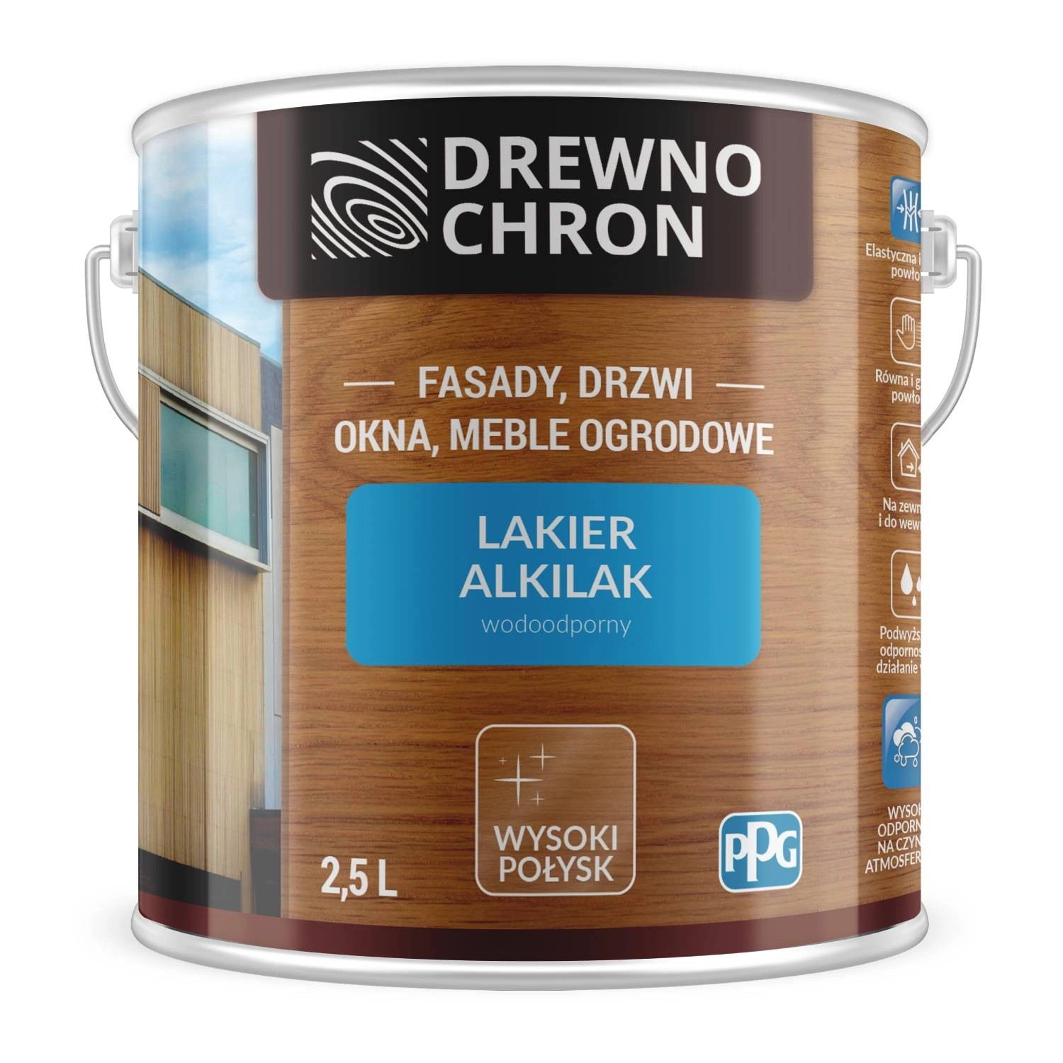 Drewnochron Lakier wodoodporny Alkilak bezbarwny połysk 2,5L