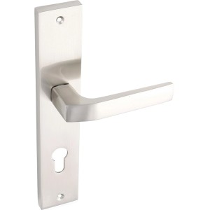 Klamka do drzwi ze stali nierdzewnej, szyld długi, srebrna, do drzwi wewnętrznych.