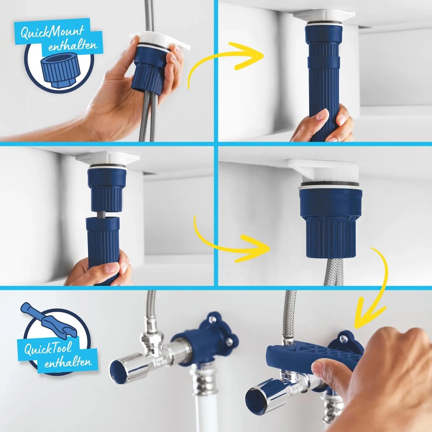 Montaż baterii kuchennej Grohe QuickFix Get Chrom z QuickMount i QuickTool.