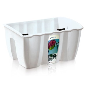 Biała skrzynka na kwiaty t.b.t. na balkon.