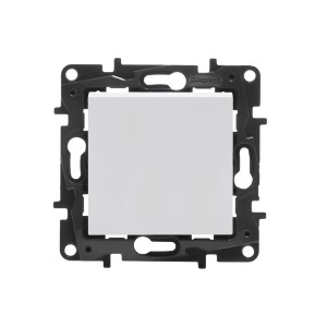 t.b.t. Włącznik/przycisk z czarną ramką i białym przyciskiem.