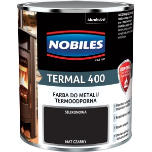 Nobiles Termal 400, matowa czarna farba do metalu termoodporna w pojemniku.