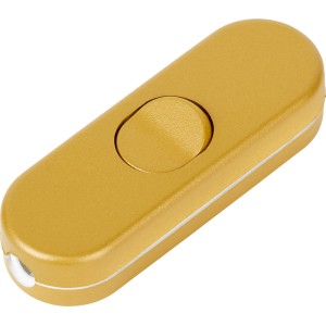 Złoty przełącznik kołyskowy t.b.t. do lamp, widok szczegółowy.