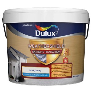 Wiadro farby fasadowej Dulux Weathershield, jasnoszara, matowa.