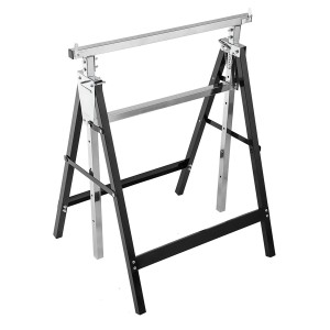 Regulowany kozioł roboczy t.b.t. z metalu, idealny do warsztatu i na budowę.