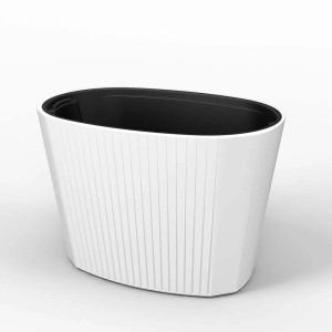 Biała doniczka t.b.t. z żebrowaną powierzchnią do użytku wewnątrz i na zewnątrz.