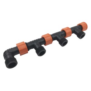 t.b.t. do nawadniania podziemnego, czarna rura z pomarańczowymi złączkami.