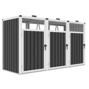 Szary, potrójny pojemnik na śmieci do przechowywania odpadów.