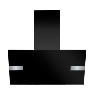 Czarny okap ścienny t.b.t. z srebrnymi akcentami do kuchni.