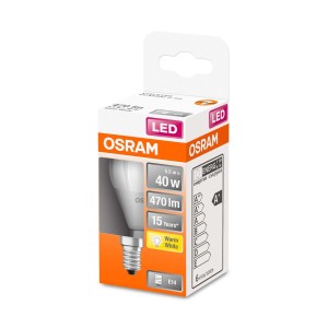 Żarówka LED Osram E14 w kształcie kropli, 4,9W, 470lm w opakowaniu.