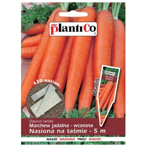 Opakowanie nasion marchwi: 't.b.t.', wczesna odmiana, taśma nasienna ułatwiająca siew.