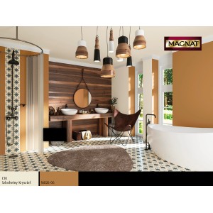 Aranżacja łazienki z farbami Magnat w odcieniach brązu i beżu. Kolorowe farby do ścian stylowej łazienki.