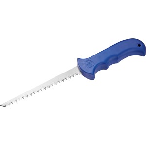 Piła do płyt gipsowo-kartonowych LUX Classic 160 mm z niebieską rękojeścią do cięcia płyt i drewna.