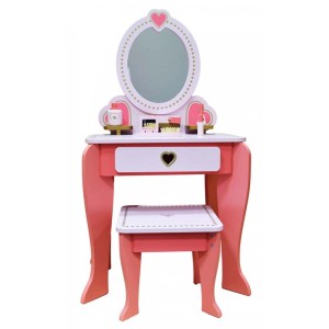 Różowa toaletka dla dzieci z lustrem i stołkiem, z kategorii gry i zabawki.