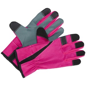 Różowe rękawice florystyczne rozm. 7 z funkcją dotykową i antypoślizgowymi wypustkami.