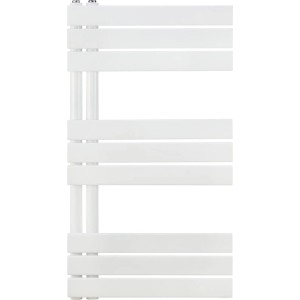 Biały grzejnik t.b.t. z poziomymi grzejnikami.