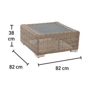 Stolik ogrodowy Stratford Nature o wyglądzie cementu, kwadratowy, wykonany z polirattanu do mebli ogrodowych.