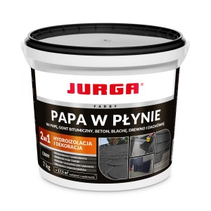Wiadro z płynną papą dachową Jurga, odpowiednie do bitumu, betonu, blachy i drewna.