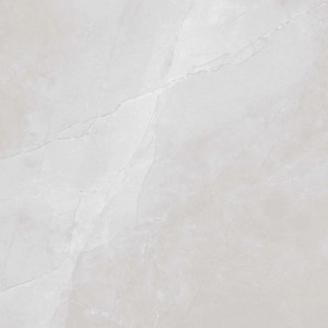 Jasna płytka podłogowa z efektem marmuru, idealna do nowoczesnych przestrzeni mieszkalnych.