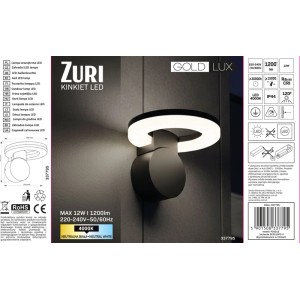 Goldlux Kinkiet zewnętrzny LED ZURI 12W 4000K 1200lm IP44 czarny