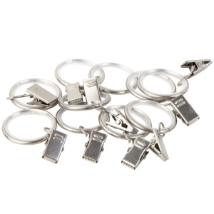 Akcesoria do karniszy: Srebrne kółka do zasłon z klipsami do zasłon.