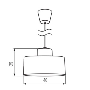 Rysunek techniczny lampy wiszącej t.b.t. z wymiarami.