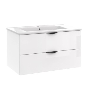 Biała szafka pod umywalkę t.b.t z dwiema szufladami do nowoczesnej łazienki.