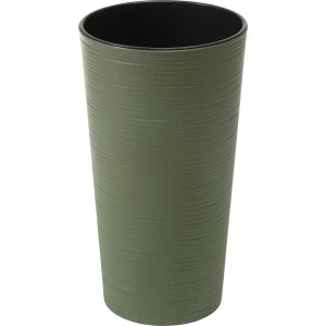Leśnozielona doniczka Lilia Eco Dluto, Ø 30 cm, wykonana z wytrzymałego tworzywa sztucznego z dodatkiem drewna.