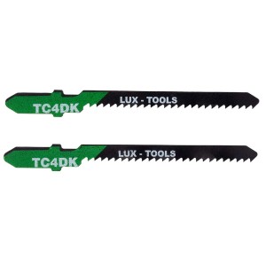 Dwa zielono-czarne brzeszczoty do wyrzynarek LUX-TOOLS.