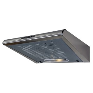 Płaski okap t.b.t. ze stali nierdzewnej, widok od dołu.