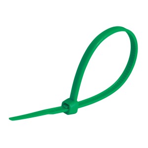 Zielona opaska kablowa, 150 mm, z tworzywa sztucznego, idealna do łączenia kabli i przewodów.