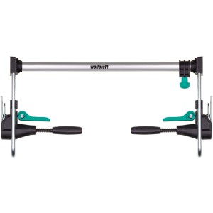 Wolfcraft Zestaw montażowy do ościeżnic Pro, 8-częściowy, do montażu ościeżnic. Narzędzie zaciskowe ze srebrną rozpórką i czarnymi elementami.