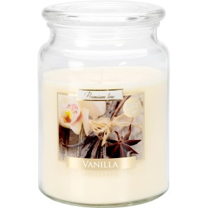 Świeca zapachowa waniliowa w szklanym słoiku z pokrywką, Ø 14 cm, czas palenia ok. 100 godzin.